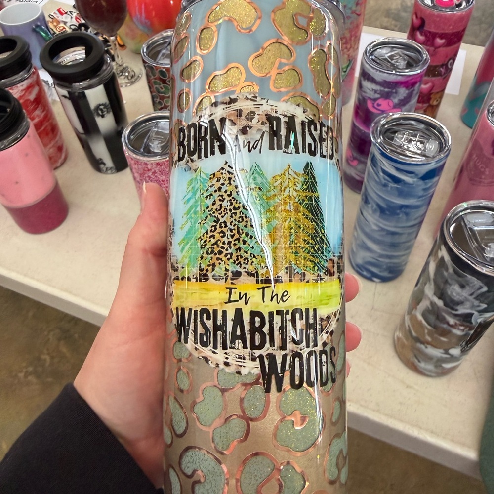 Born and Raised Tumbler - Multicolor leopard print handmade